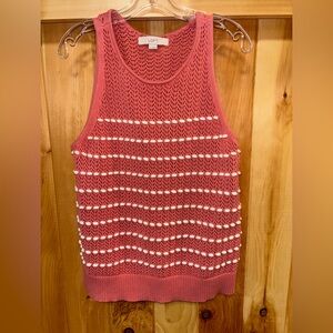 Loft Bobble Sweater Tank Top Sleeveless Women’s Large Pink and White